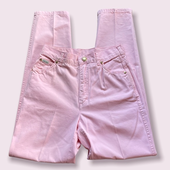 Vintage Escada Margaretha Rey light pink & gold ONE straight leg skinny jeans - Picture 2 of 16